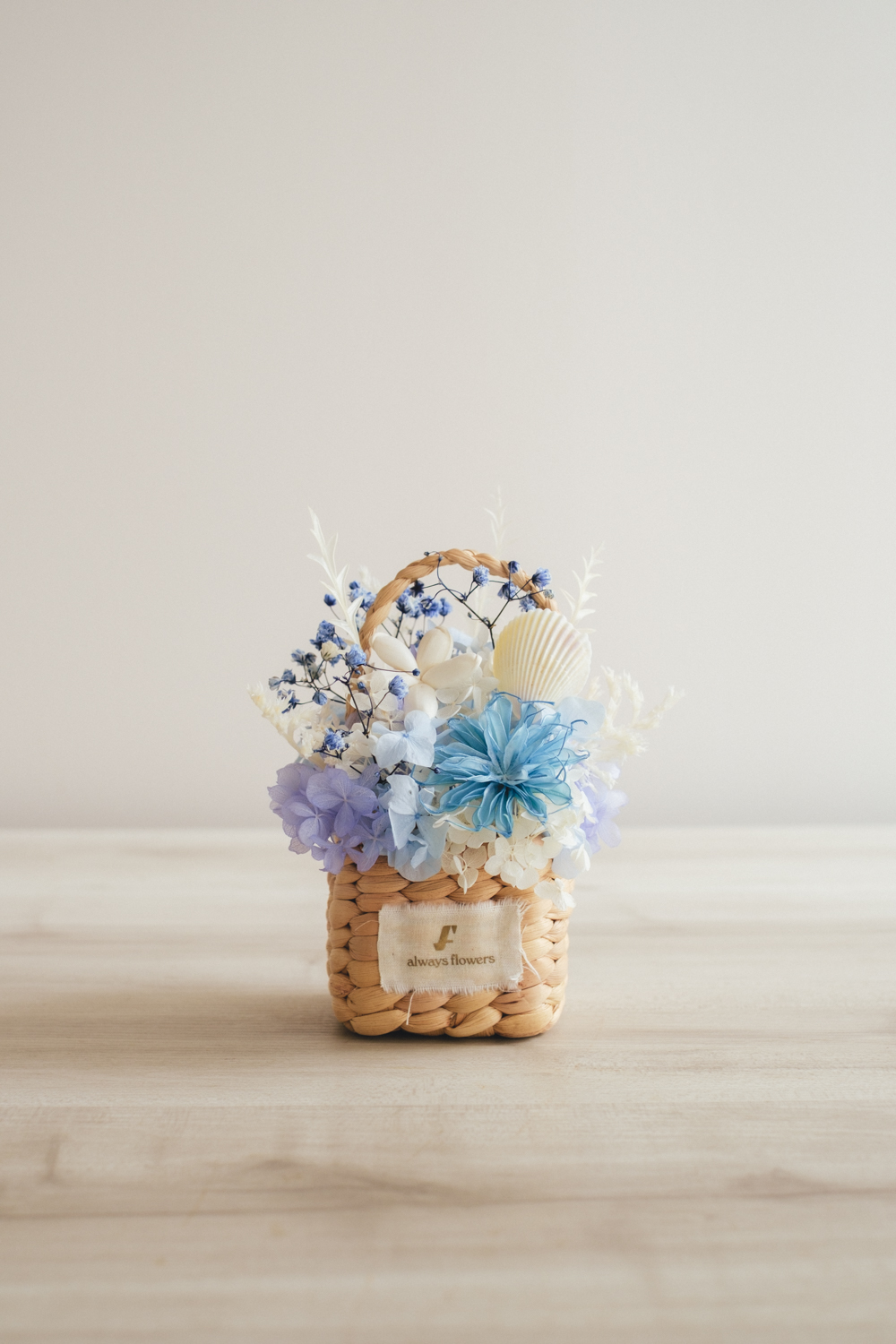《季節限定デザイン》Flower BAG No.3 ／スクエアカゴバッグ　コフレブルー／ドライ・プリザーブドフラワー