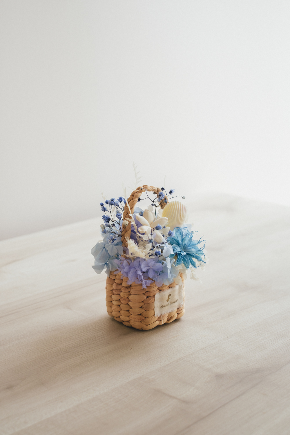 《季節限定デザイン》Flower BAG No.3 ／スクエアカゴバッグ　コフレブルー／ドライ・プリザーブドフラワー