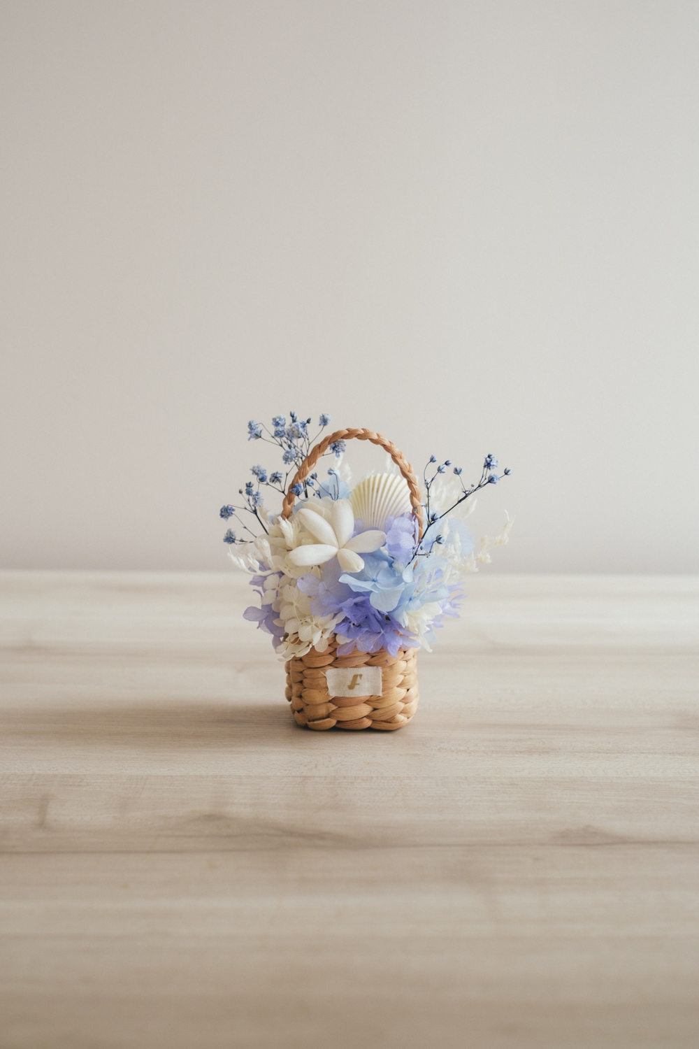 《季節限定デザイン》Flower BAG No.3 ／スクエアカゴバッグ　コフレブルー／ドライ・プリザーブドフラワー