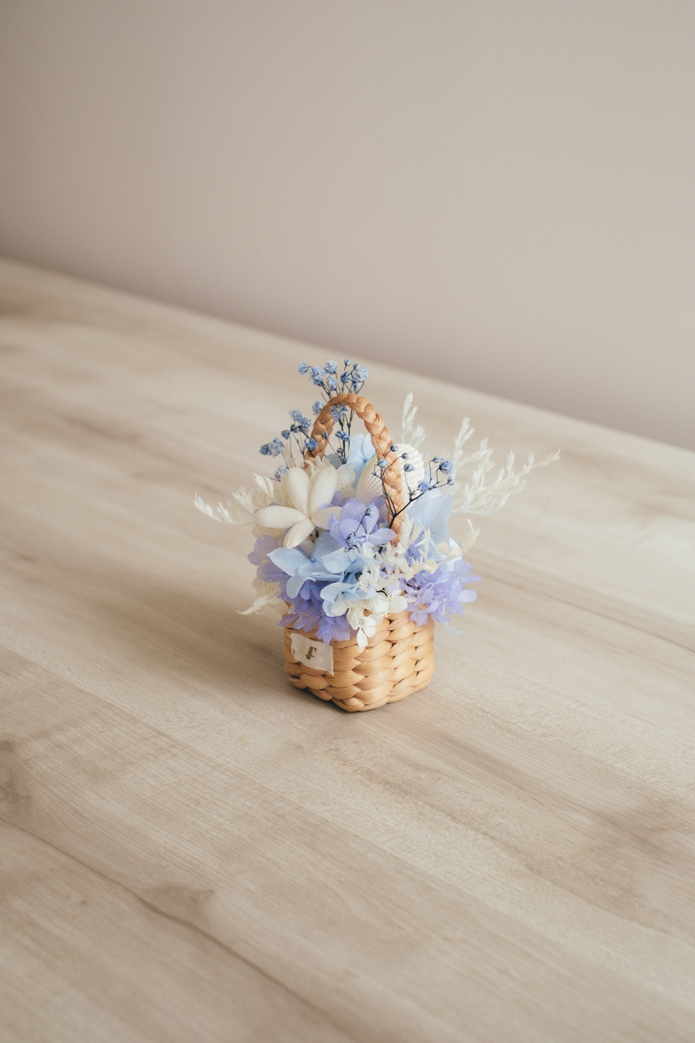 《季節限定デザイン》Flower BAG No.3 ／スクエアカゴバッグ　コフレブルー／ドライ・プリザーブドフラワー