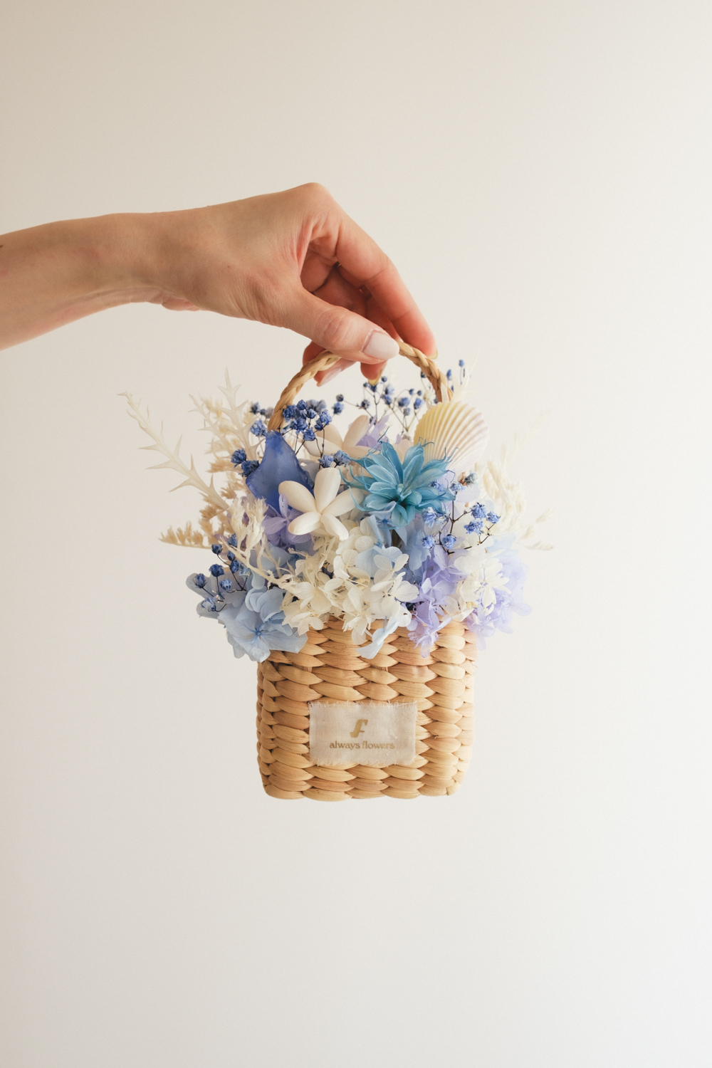 《季節限定デザイン》Flower BAG No.3 ／スクエアカゴバッグ　コフレブルー／ドライ・プリザーブドフラワー