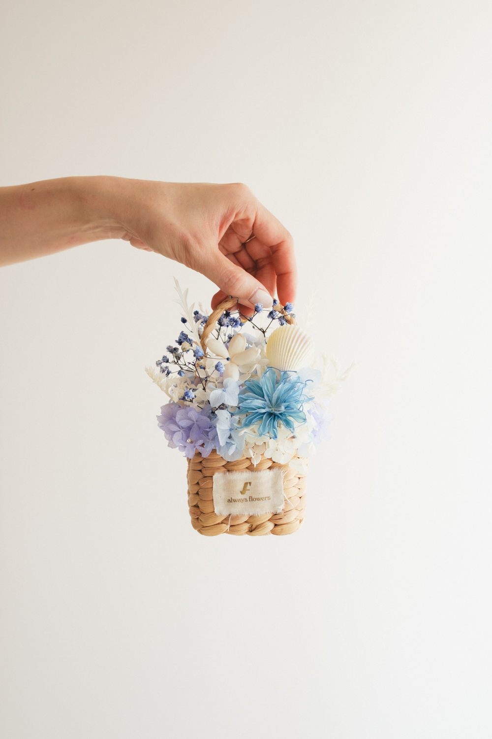 《季節限定デザイン》Flower BAG No.3 ／スクエアカゴバッグ　コフレブルー／ドライ・プリザーブドフラワー