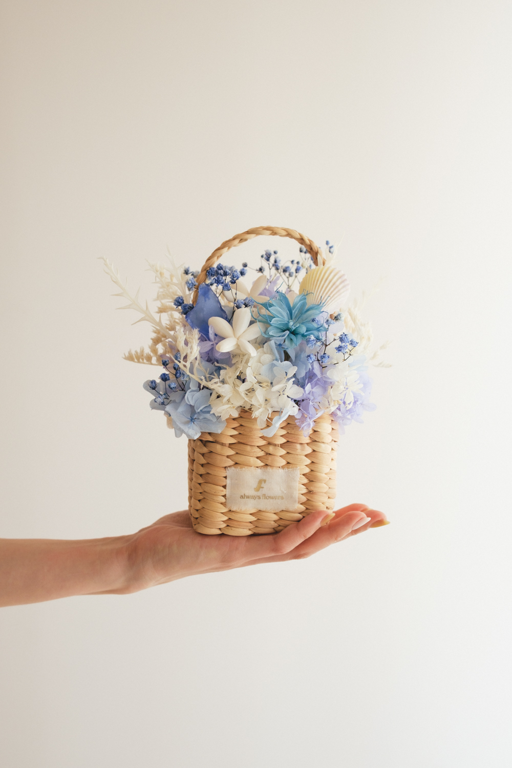 《季節限定デザイン》Flower BAG No.3 ／スクエアカゴバッグ　コフレブルー／ドライ・プリザーブドフラワー