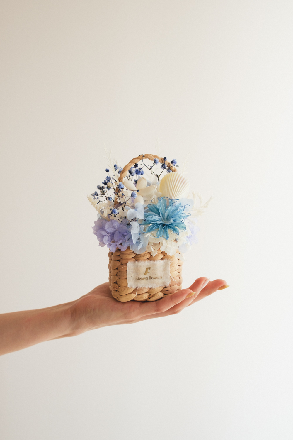 《季節限定デザイン》Flower BAG No.3 ／スクエアカゴバッグ　コフレブルー／ドライ・プリザーブドフラワー