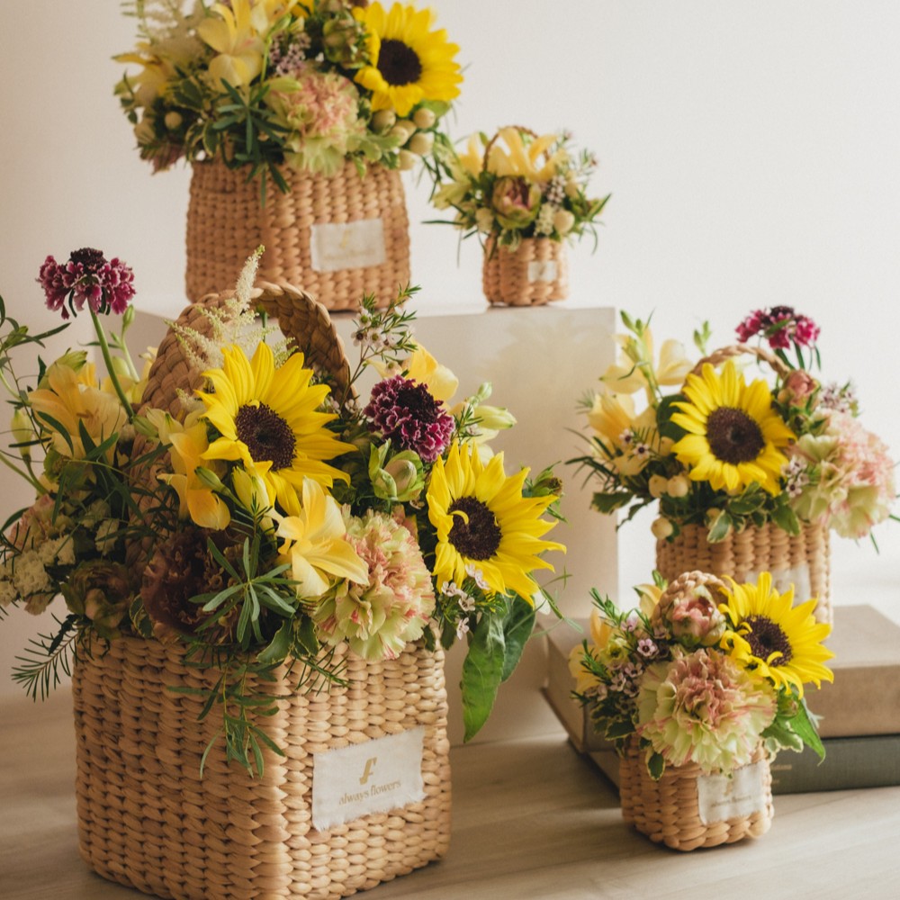 《夏季限定》Flower BAG No.3 ／スクエアカゴバッグ　トラッドイエロー／生花