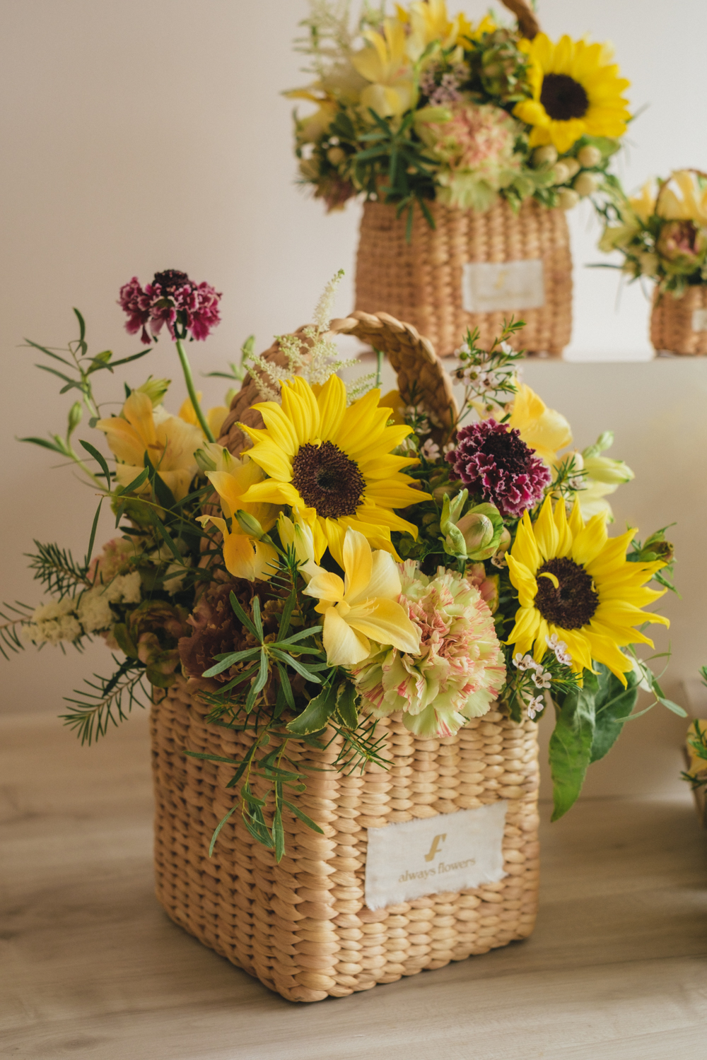 《夏季限定》Flower BAG No.3 ／スクエアカゴバッグ　トラッドイエロー／生花