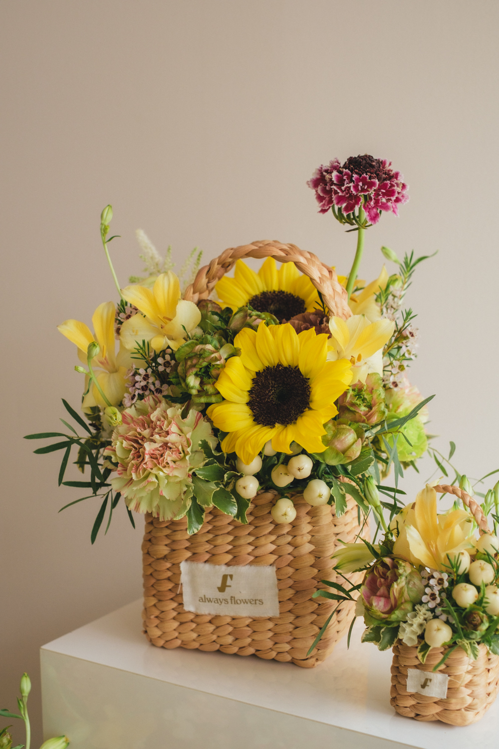 《夏季限定》Flower BAG No.3 ／スクエアカゴバッグ　トラッドイエロー／生花
