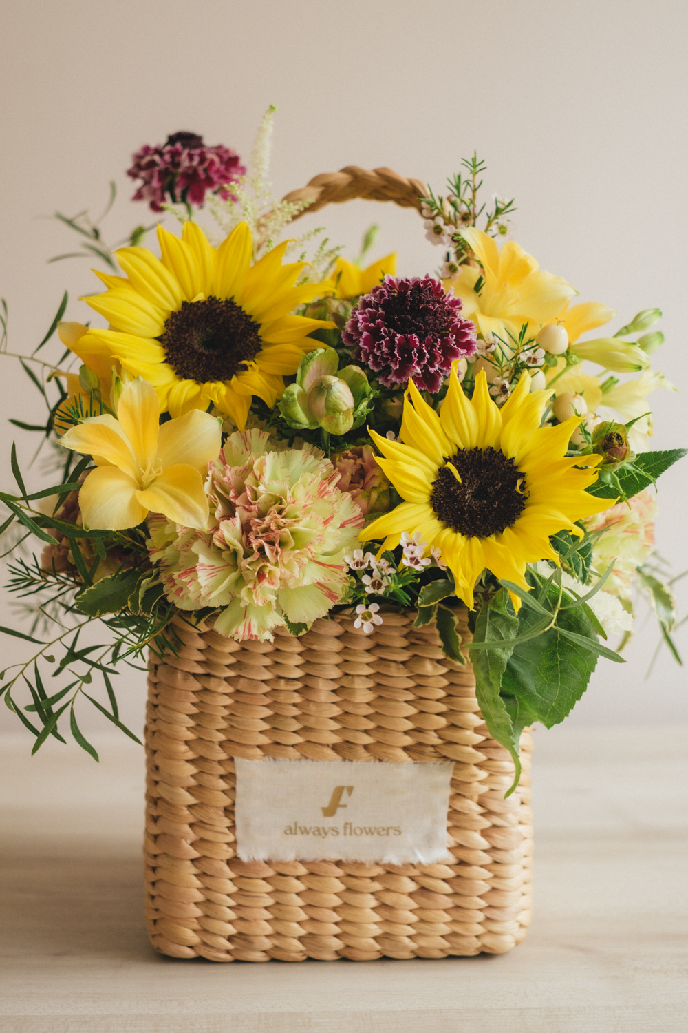 《夏季限定》Flower BAG No.3 ／スクエアカゴバッグ　トラッドイエロー／生花