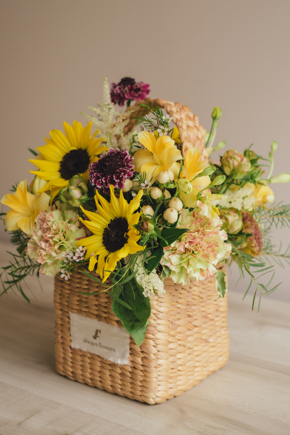 《夏季限定》Flower BAG No.3 ／スクエアカゴバッグ　トラッドイエロー／生花