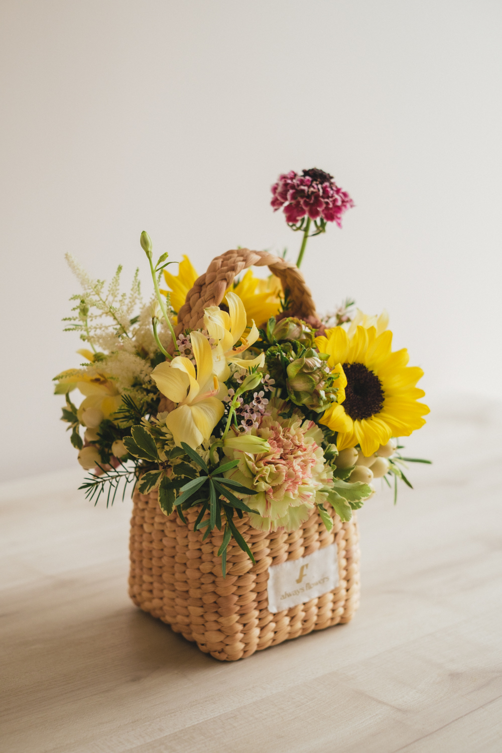 《夏季限定》Flower BAG No.3 ／スクエアカゴバッグ　トラッドイエロー／生花