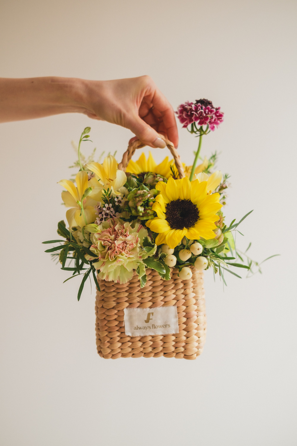 《夏季限定》Flower BAG No.3 ／スクエアカゴバッグ　トラッドイエロー／生花