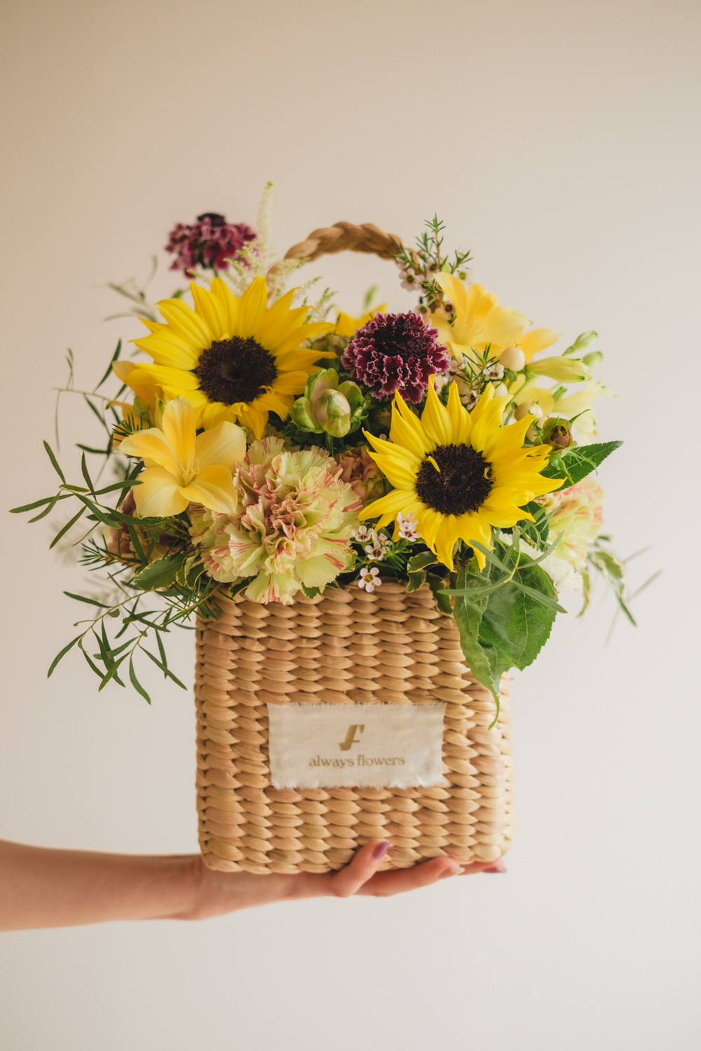 《夏季限定》Flower BAG No.3 ／スクエアカゴバッグ　トラッドイエロー／生花