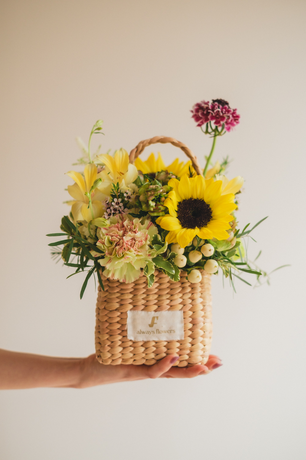 《夏季限定》Flower BAG No.3 ／スクエアカゴバッグ　トラッドイエロー／生花
