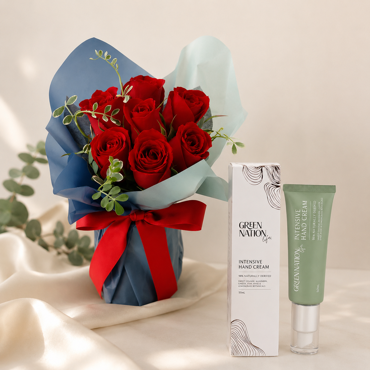 【大切な奥様へ贈る】薔薇ブーケ＆美容ハンドクリーム 感謝を伝えるギフト