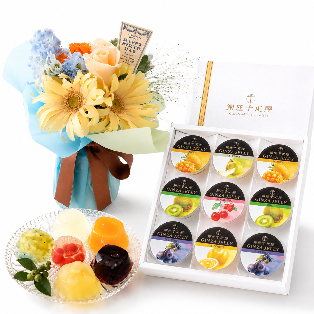 銀座千疋屋ゼリーと生花アレンジブーケセット