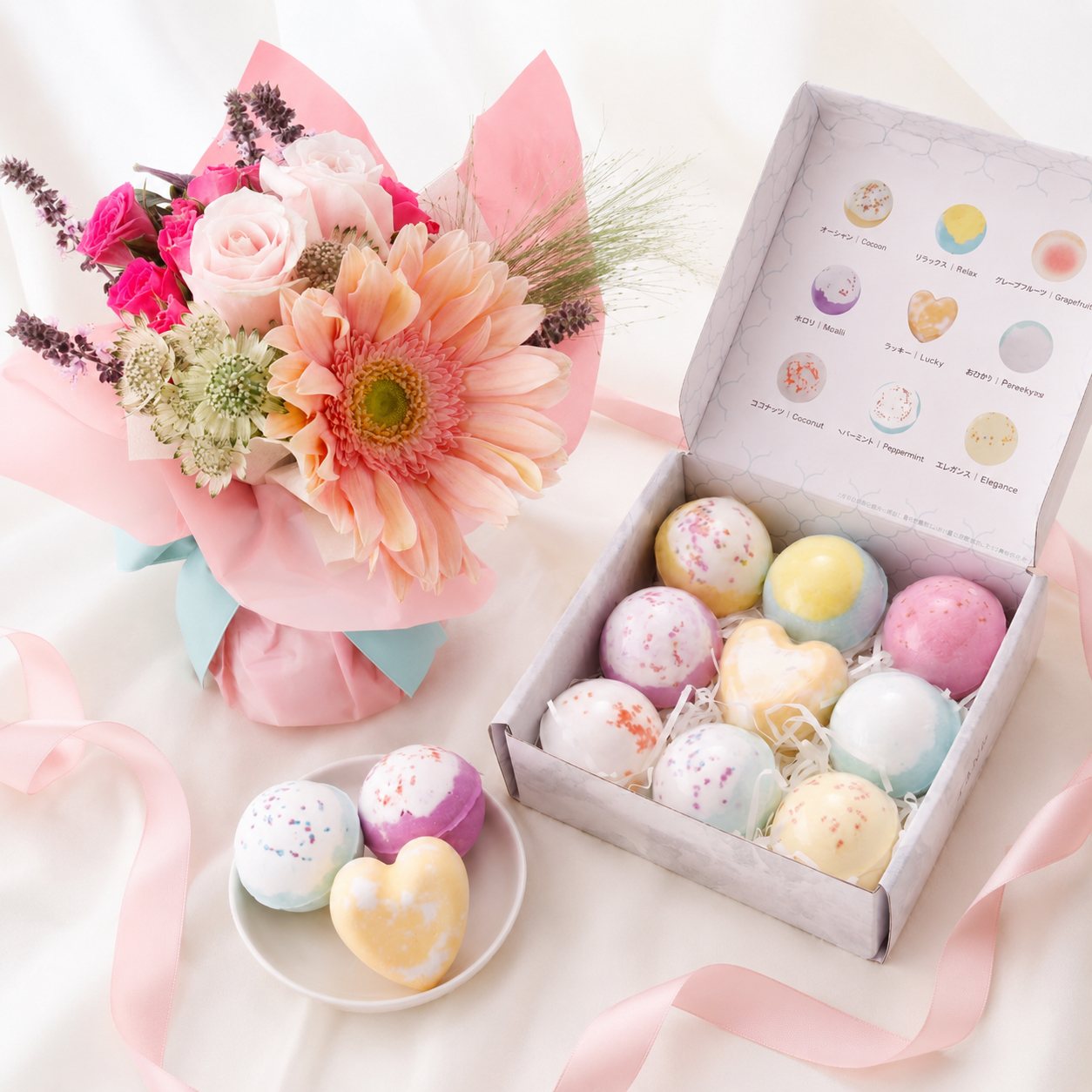 心と身体を癒すバスボムと生花アレンジブーケセット（※今だけレビューでさらに＋150pt）