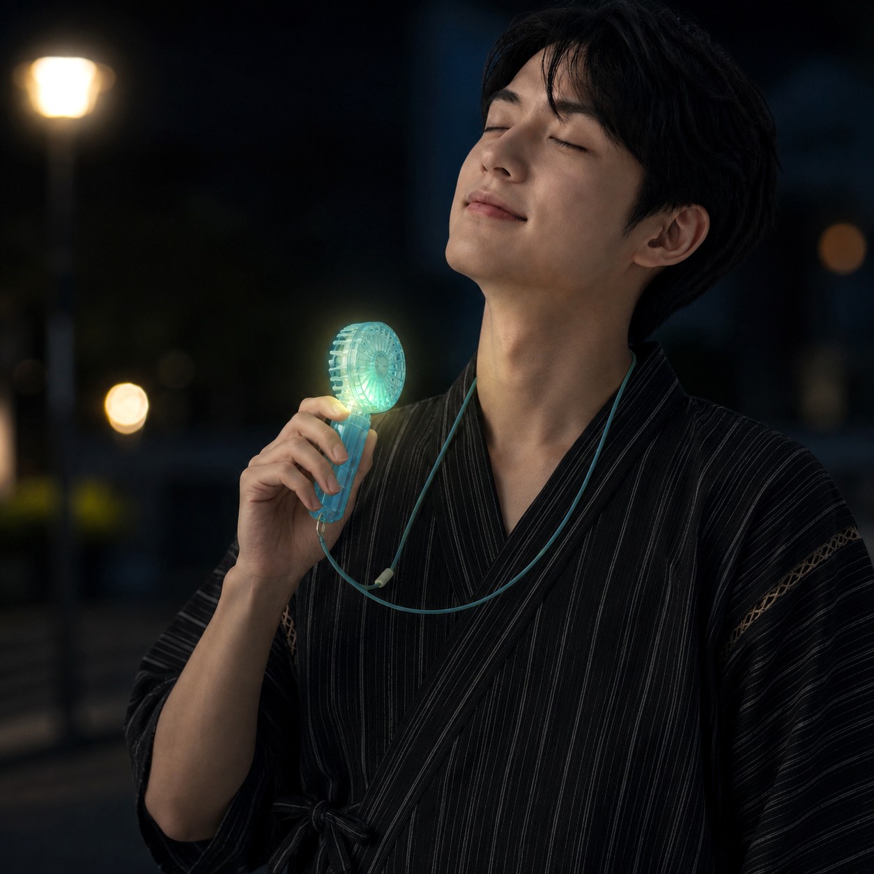 甚平とLEDファンの夜の夏祭り/花火お出かけセット