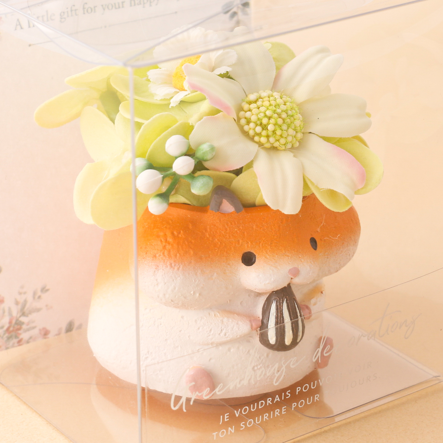 手乗りサイズのお花いっぱいちびっこアニマル＜レジンポットフラワー＞