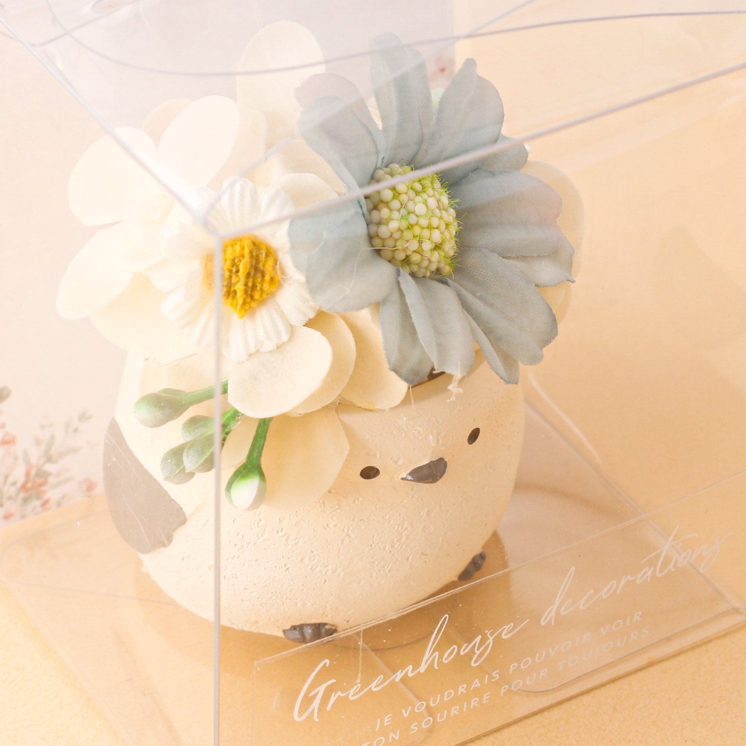 手乗りサイズのお花いっぱいちびっこアニマル＜レジンポットフラワー＞