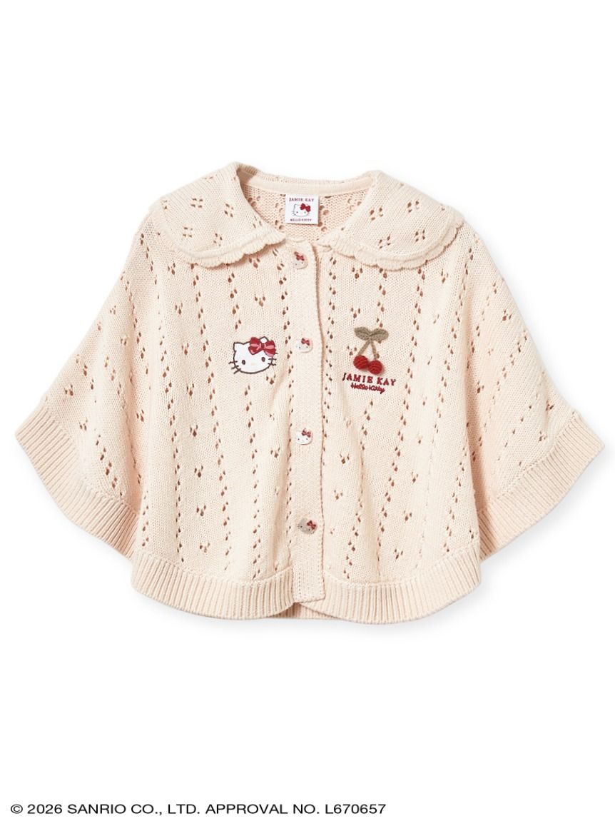 【HELLO KITTY】モチーフ付きニットポンチョ