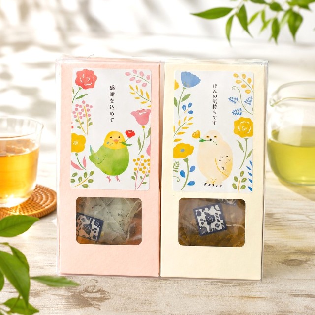 【お礼ギフトに】感謝メッセージ入り！2種の日本茶と光るミニクリアファンの夏ギフト