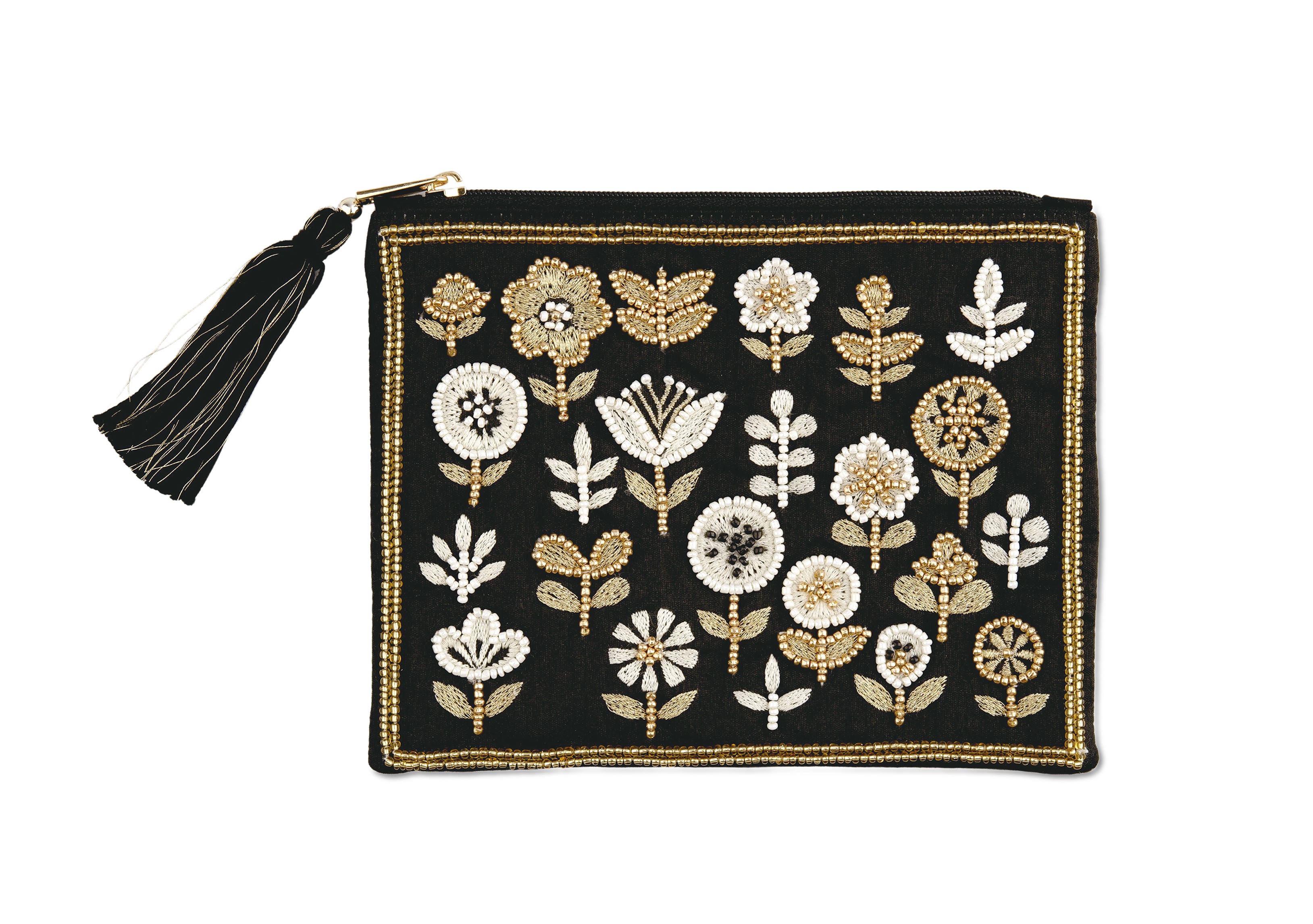 きらめく刺繍の花咲くポーチ Paljeeザリ刺繍ポーチ