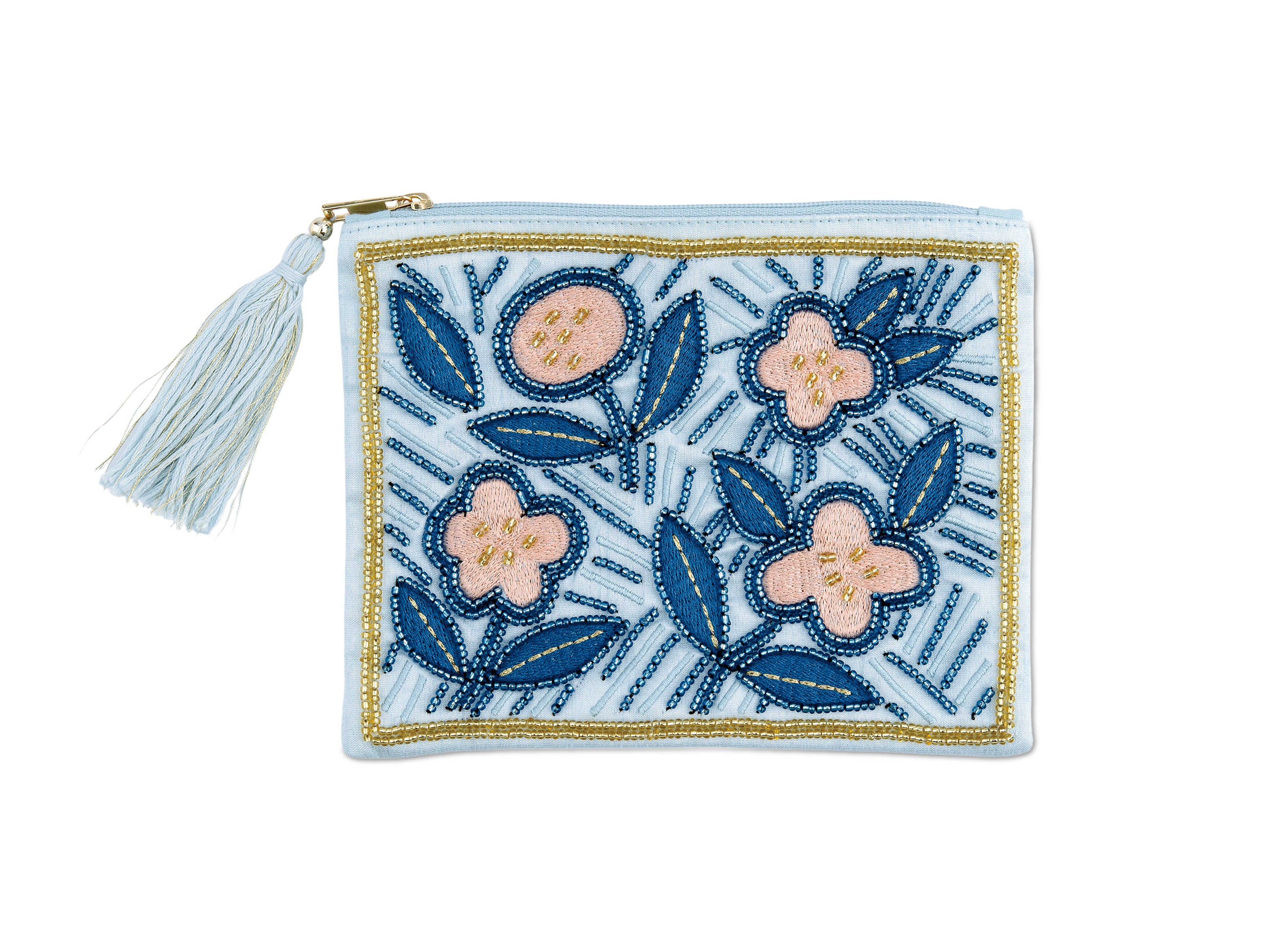きらめく刺繍の花咲くポーチ Paljeeザリ刺繍ポーチ