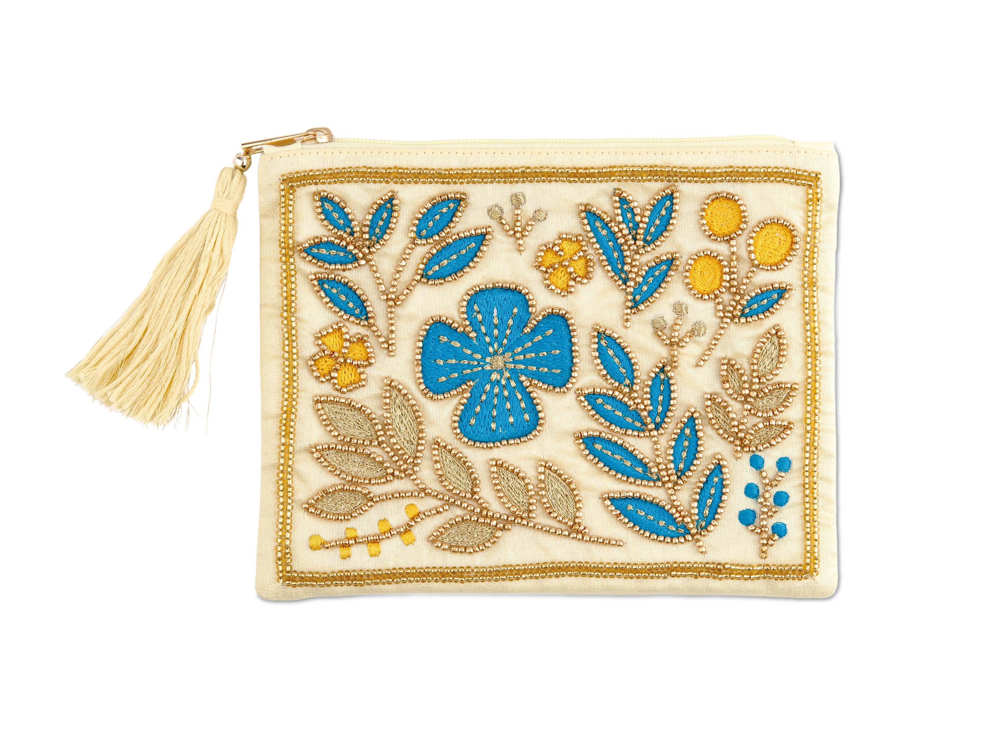 きらめく刺繍の花咲くポーチ Paljeeザリ刺繍ポーチ