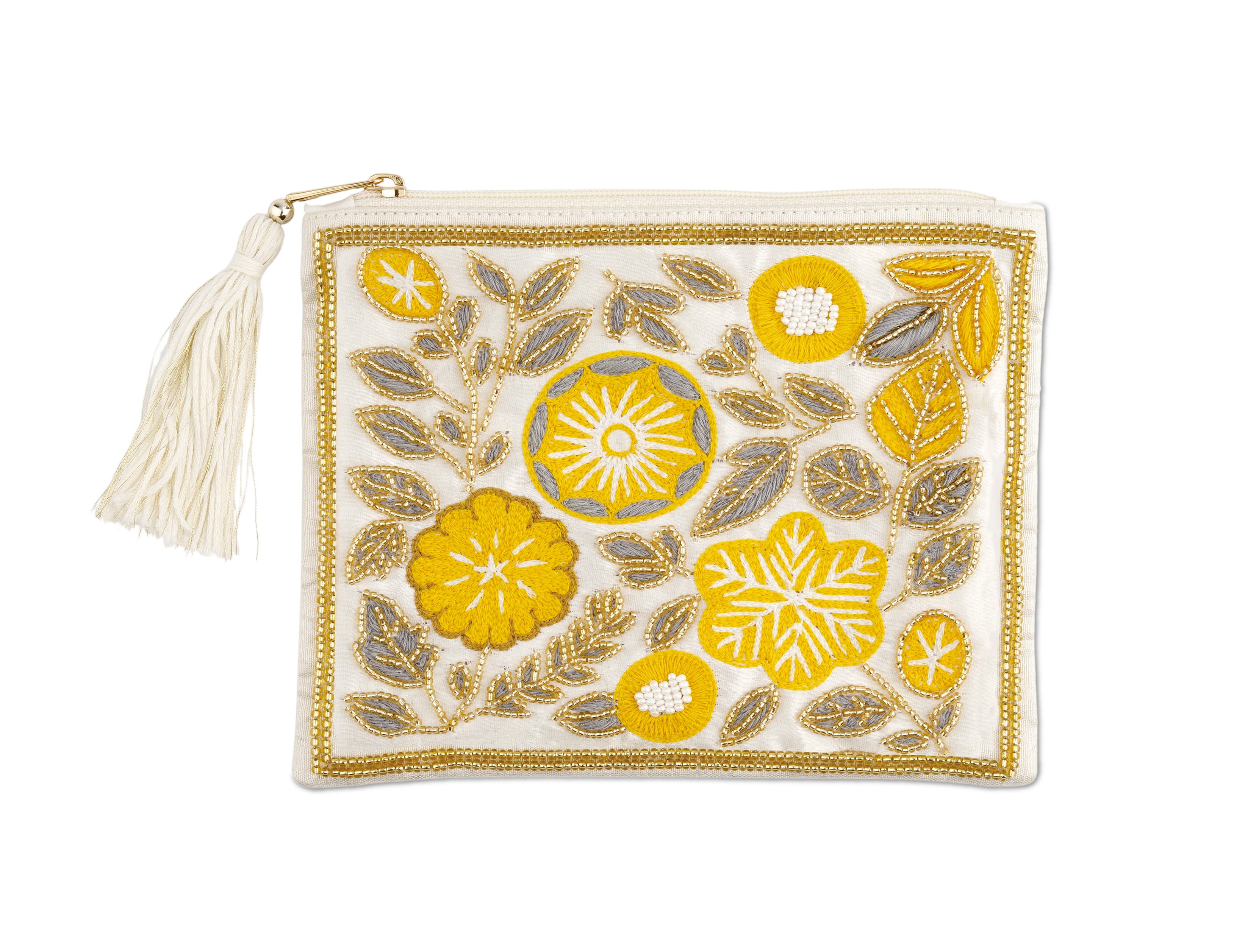 きらめく刺繍の花咲くポーチ Paljeeザリ刺繍ポーチ