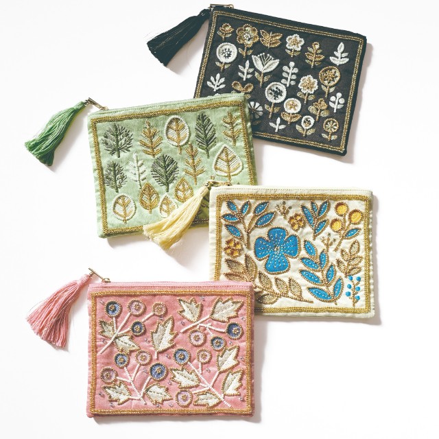 きらめく刺繍の花咲くポーチ Paljeeザリ刺繍ポーチ
