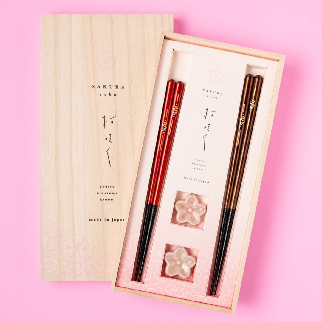 さくらさく桜華ペア箸　落雁箸置付