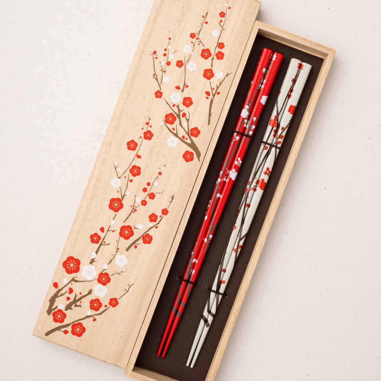 ＜ペア＞Rimpa　梅紅白　箸セット　食洗機対応オリジナル桐箱付　