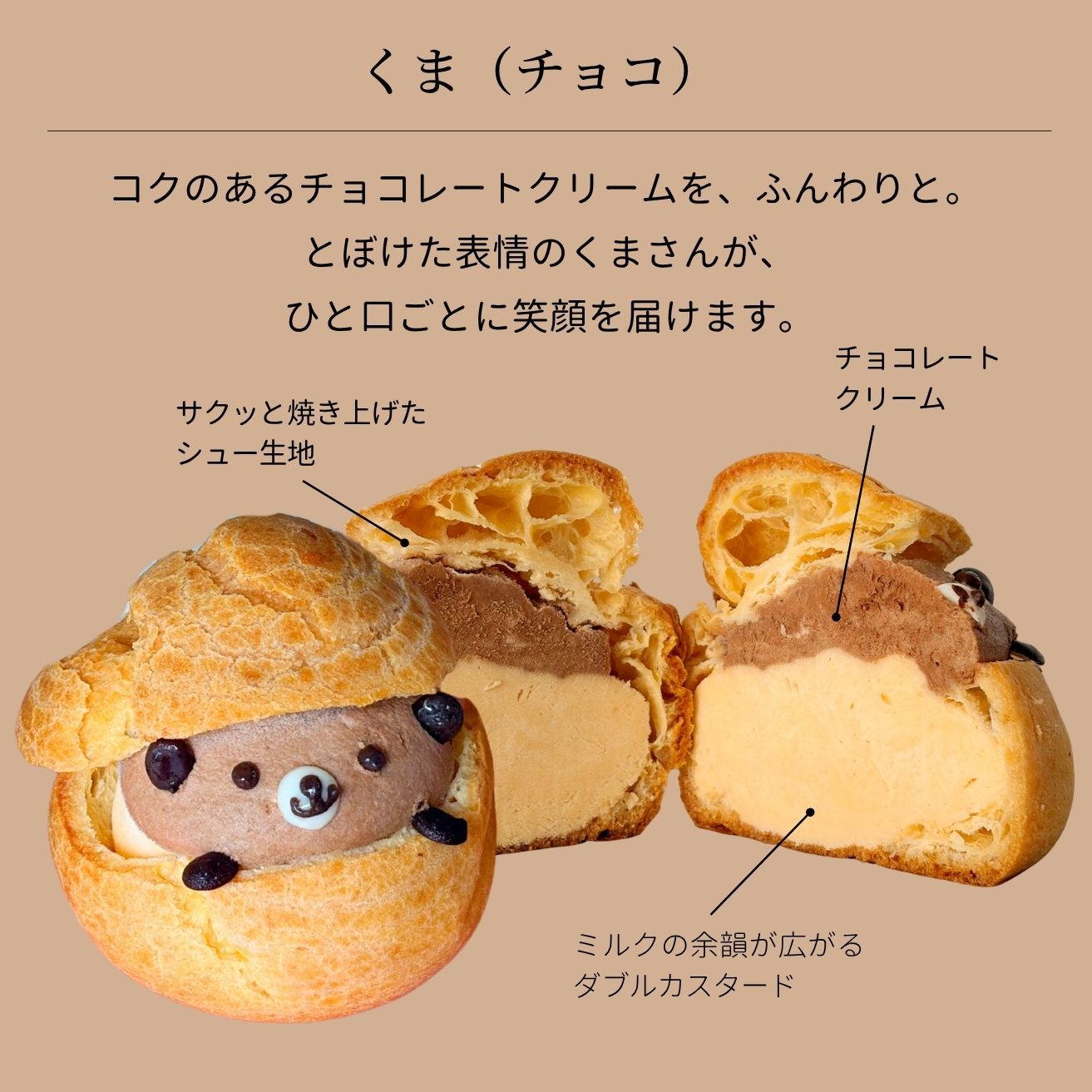どうぶつシュー3種6個セット（シャンティ・いちご・チョコ）