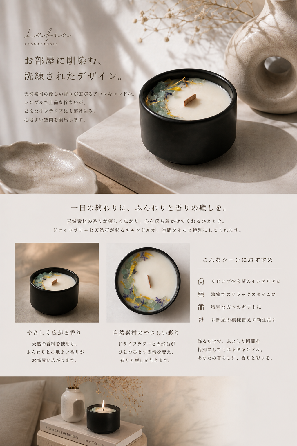 Stone Candle – Aquamarine（天然石アロマSOYキャンドル）