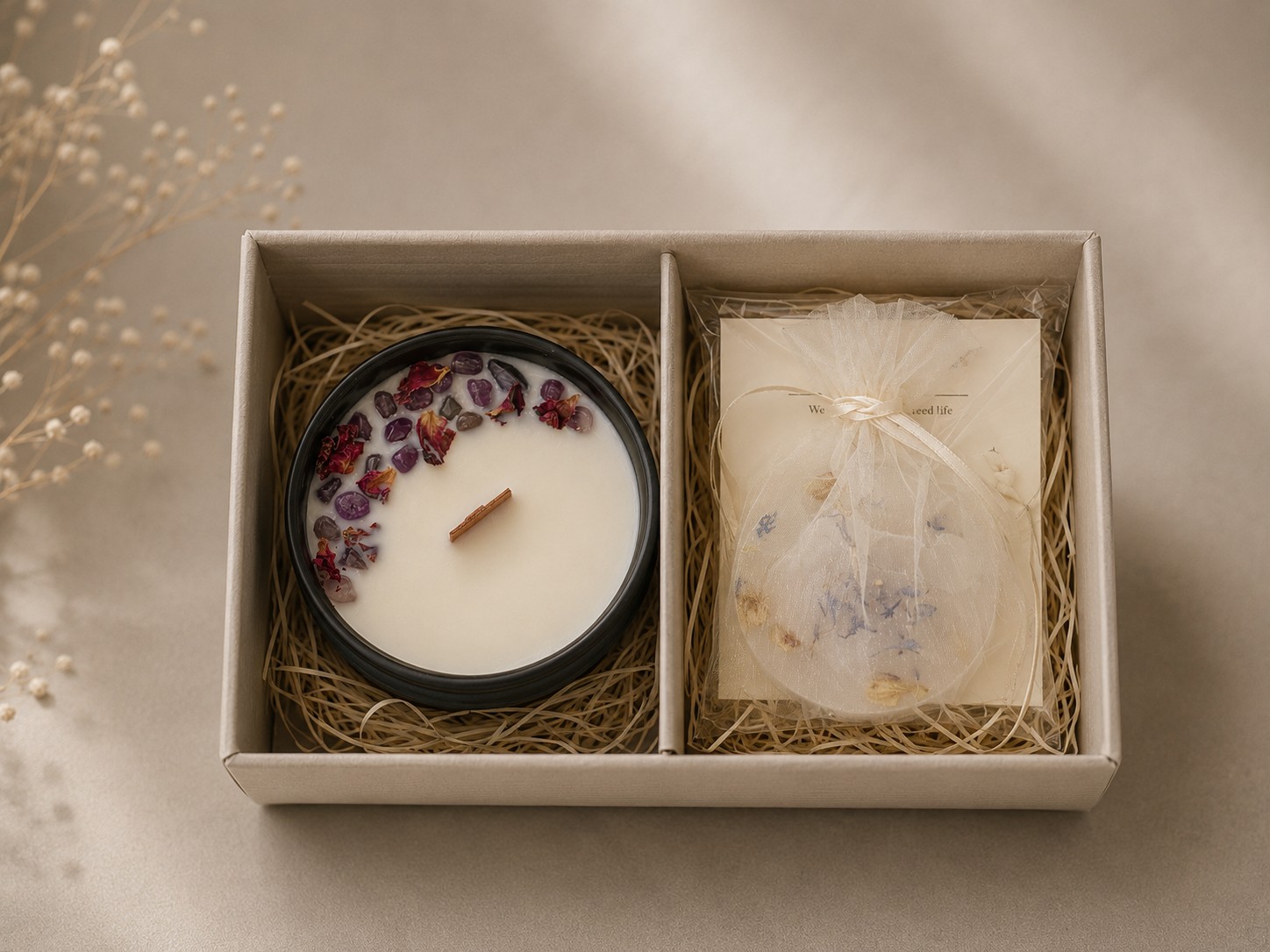 Stone Candle & Mini Sachet Gift Set – Amethyst（天然石アロマSOYキャンドル・ミニサシェセット）