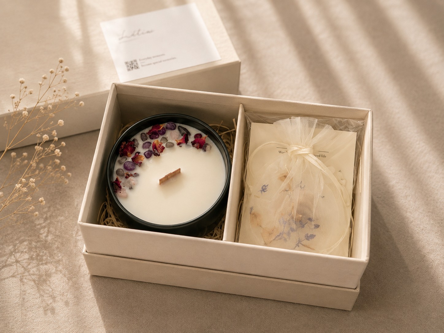 Stone Candle & Mini Sachet Gift Set – Amethyst（天然石アロマSOYキャンドル・ミニサシェセット）