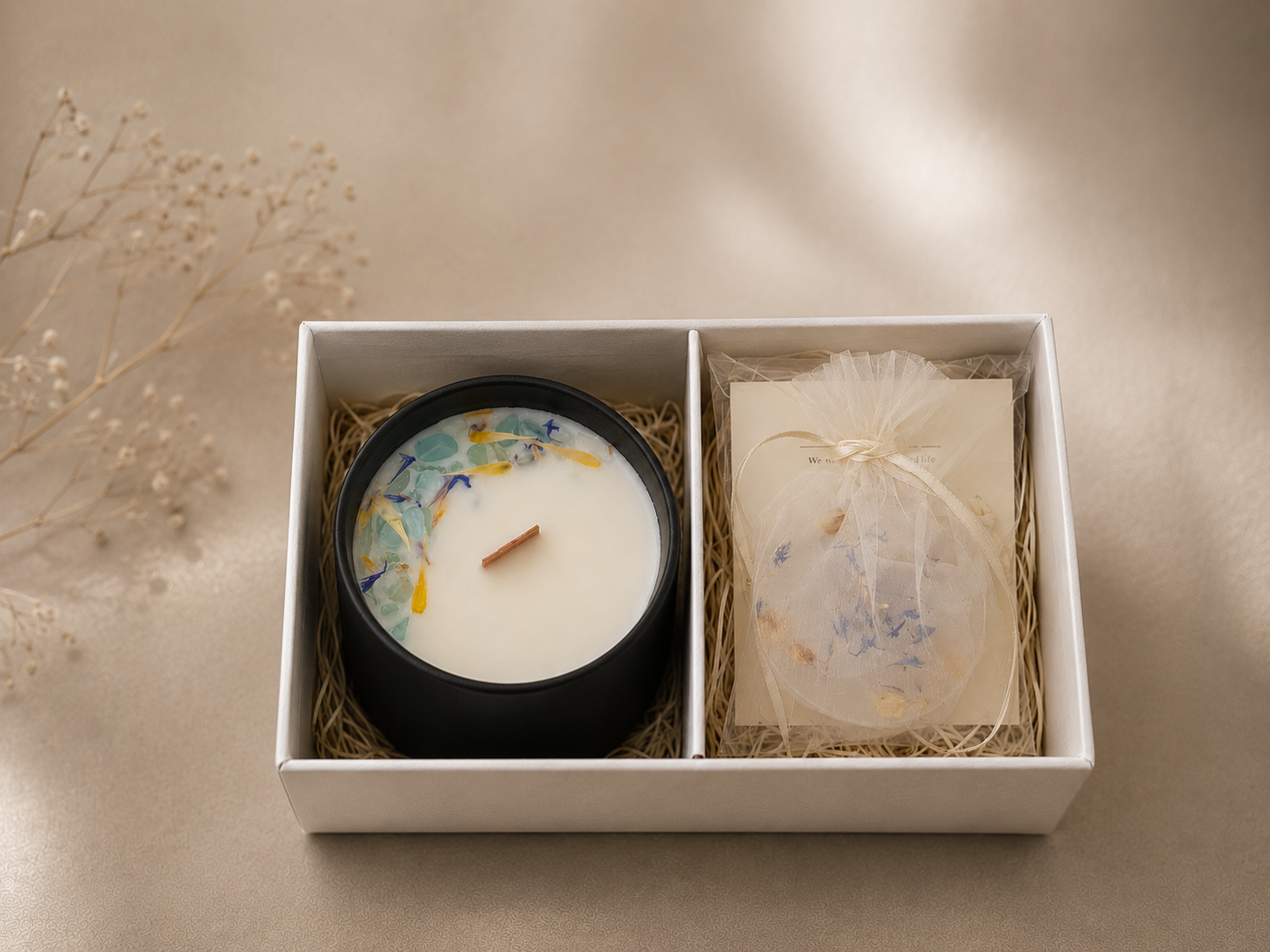 Stone Candle & Mini Sachet Gift Set – Aquamarine（天然石アロマSOYキャンドル・ミニサシェセット）