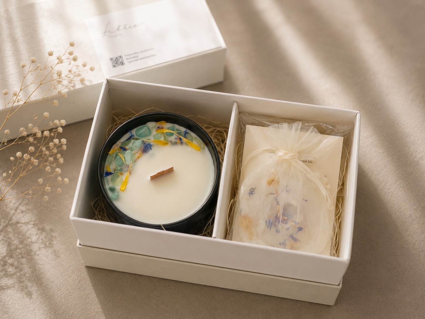 Stone Candle & Mini Sachet Gift Set – Aquamarine（天然石アロマSOYキャンドル・ミニサシェセット）