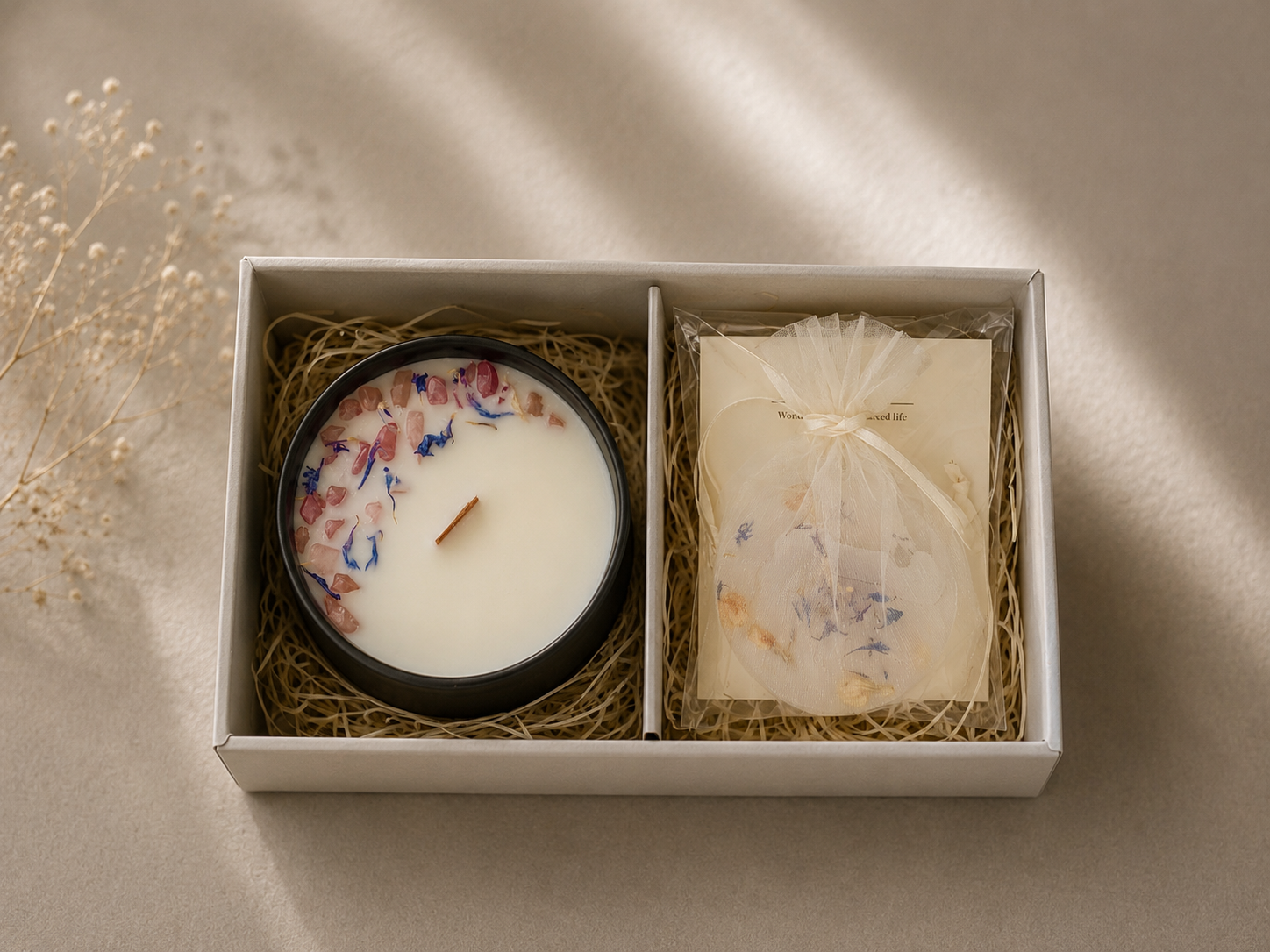 Stone Candle & Mini Sachet Gift Set – DeepRose（天然石アロマSOY