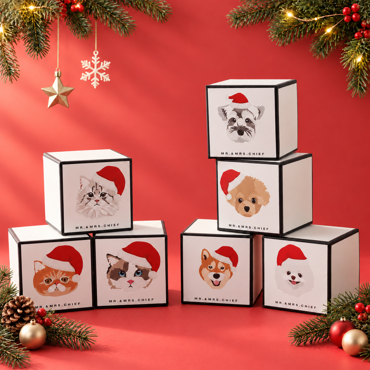 クリスマス限定BOX】イヌとネコから選べるタオルハンカチ | MR. & MRS
