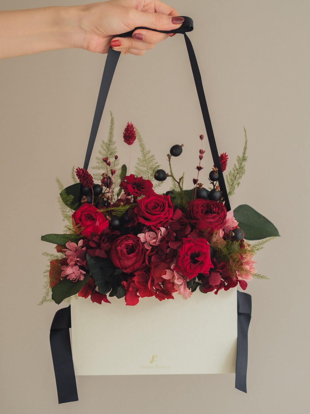 Flower BAG No.1／フラワーバッグアレンジ　ローズロマンス／プリザーブド＆ドライフラワー