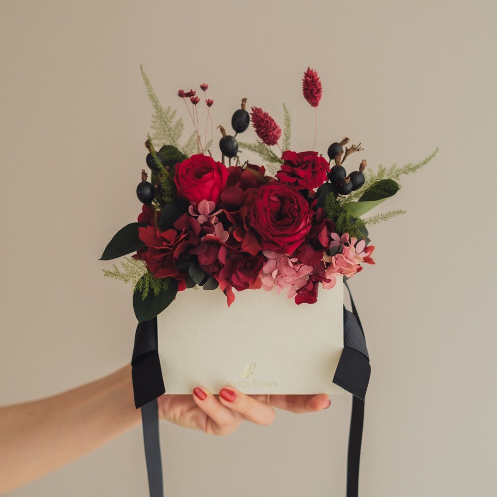 Flower BAG No.1／フラワーバッグアレンジ　ローズロマンス／プリザーブド＆ドライフラワー
