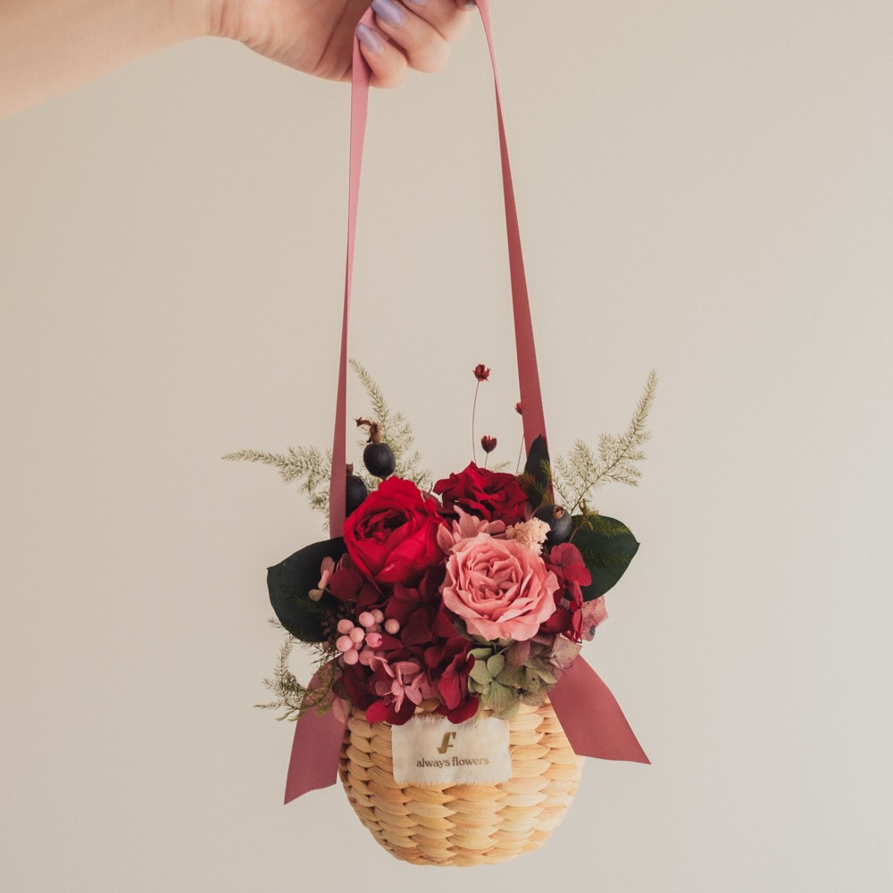 Flower BAG No.2／カゴバッグアレンジ　ローズシャルム／プリザーブド＆ドライフラワー
