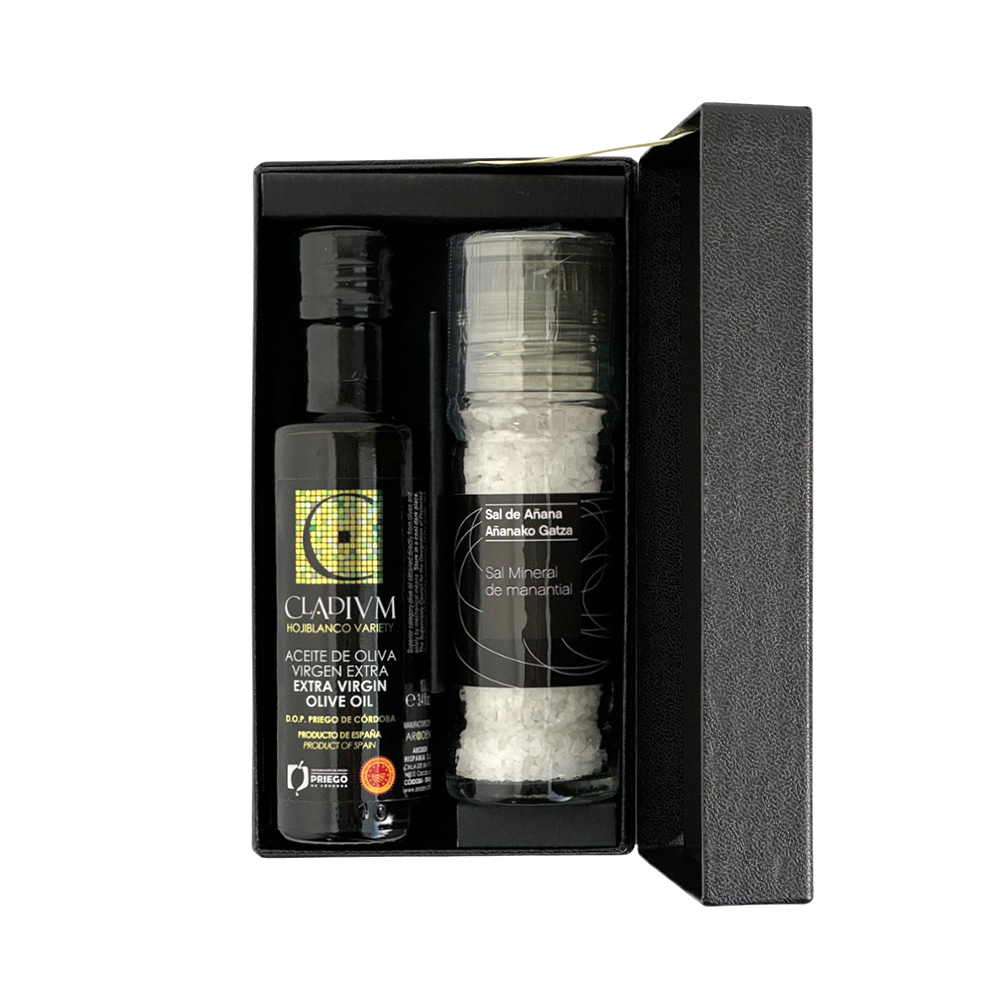 泉の岩塩ミルタイプ（ミネラル）とエキストラヴァージンオリーブオイル（クラディウン）