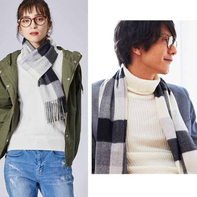 【刺繍名入れギフト】カシミヤ100%マフラー［チェック］