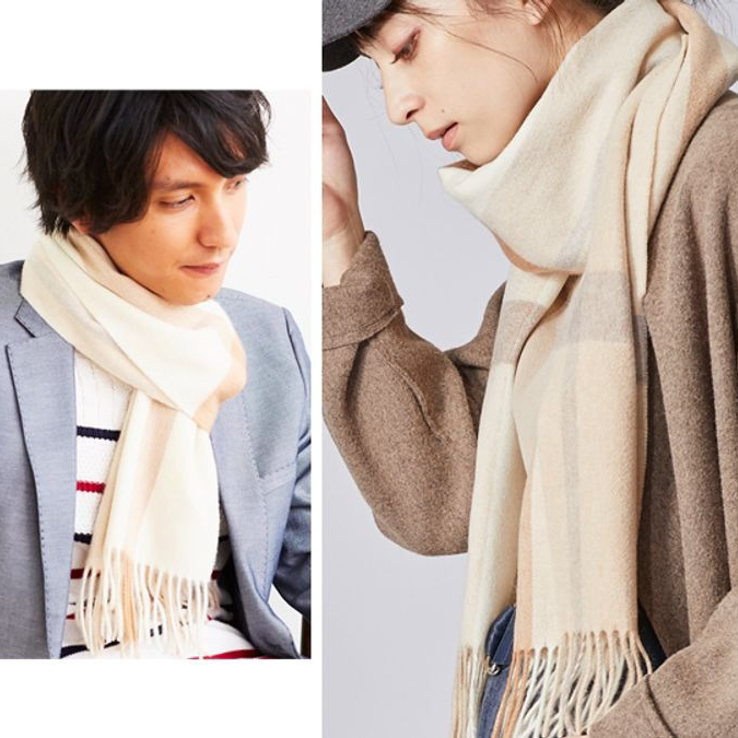 【刺繍名入れギフト】カシミヤ100%マフラー［チェック］