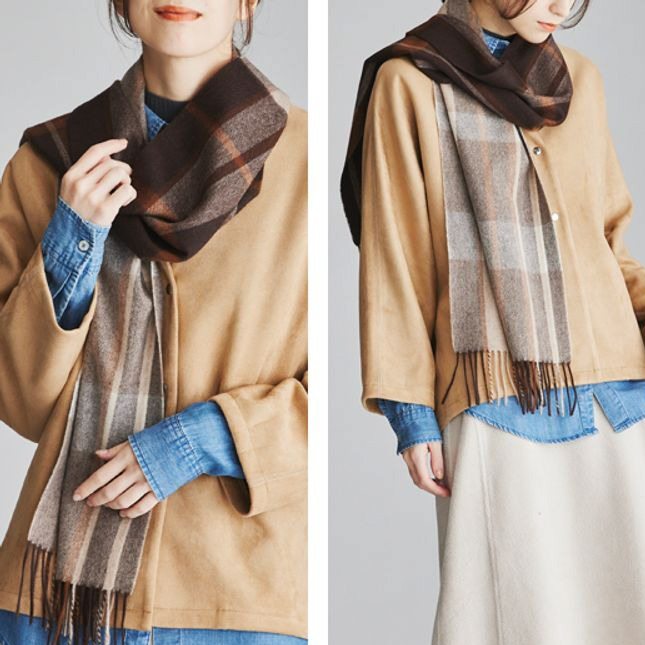 【刺繍名入れギフト】カシミヤ100%マフラー［チェック］