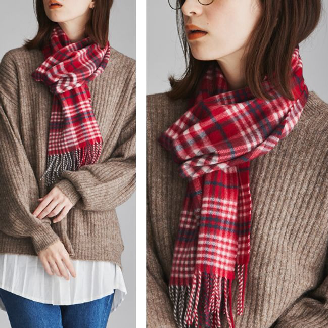 【刺繍名入れギフト】カシミヤ100%マフラー［チェック］