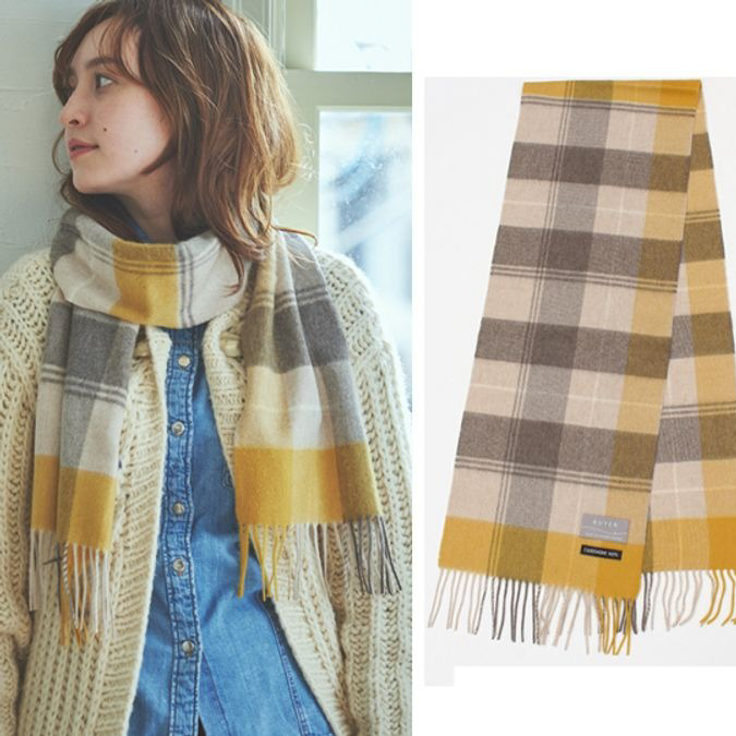 【刺繍名入れギフト】カシミヤ100%マフラー［チェック］