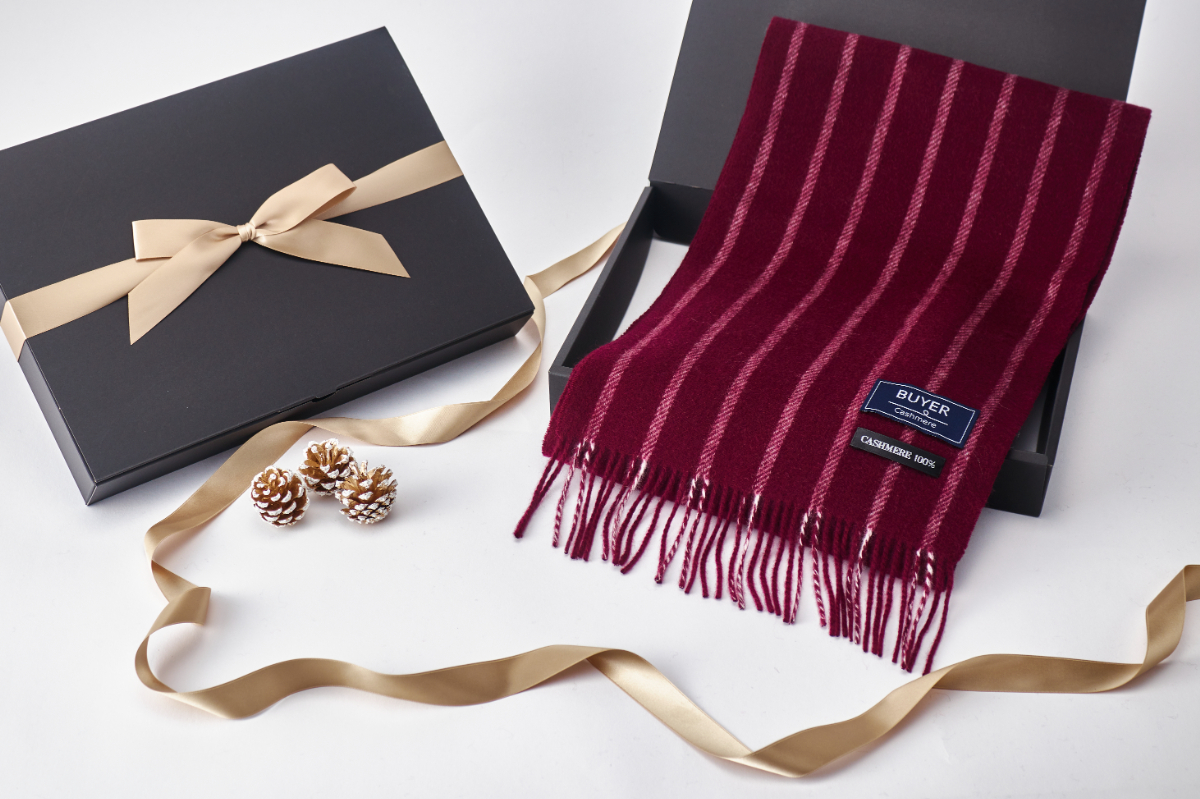 カシミヤ 100% リバーシブル ストライプ マフラー